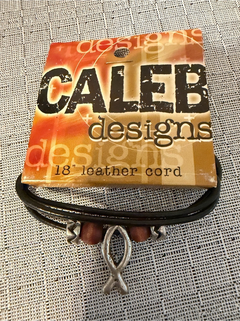 Caleb Designs Black Leather Cord Necklace with Silver Charm